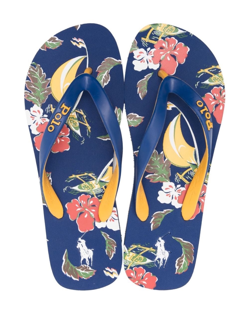 Polo Ralph Lauren Blue TROPICAL FLORAL SAILBOAT Flip Flop Sandals - size 8-13
